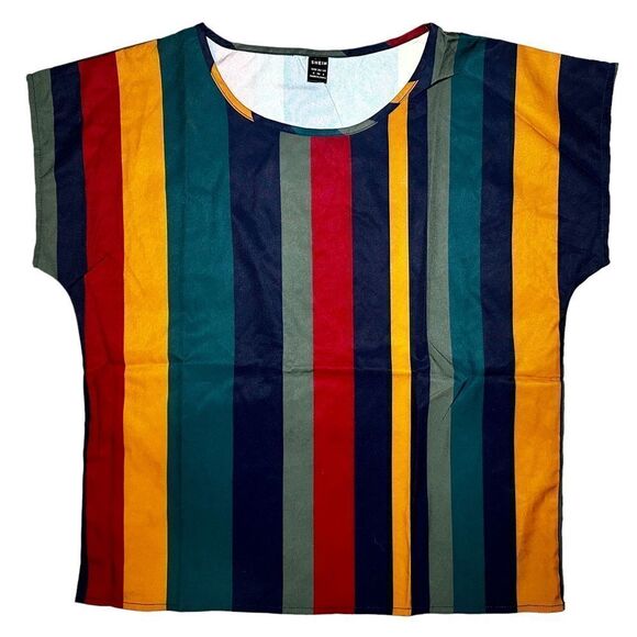 SHEIN Women's Cuff Short Sleeve Print Work Blouse Round Neck Shirt - S        - Picture 8 of 9